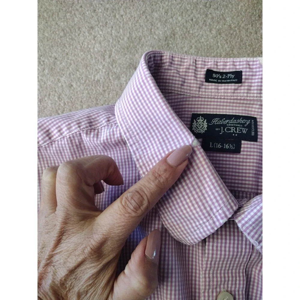 J. CREW Button Up Shirt Men Large Pink‎ White Checked Haberdashery Long Sleeve